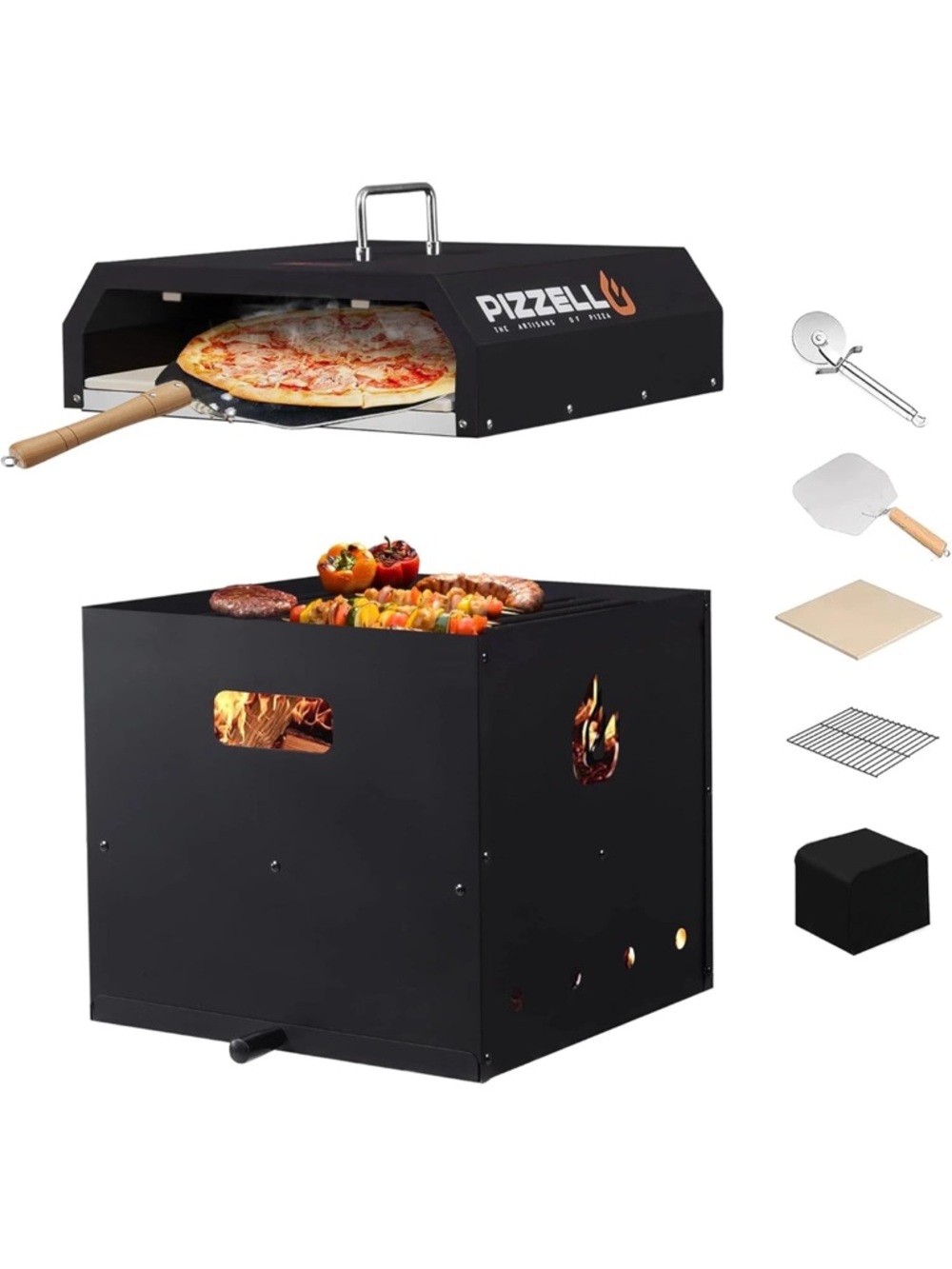 Black Portable 4-1 Pizza Oven & Grill Set - Outdoor Wood-Fired Combo